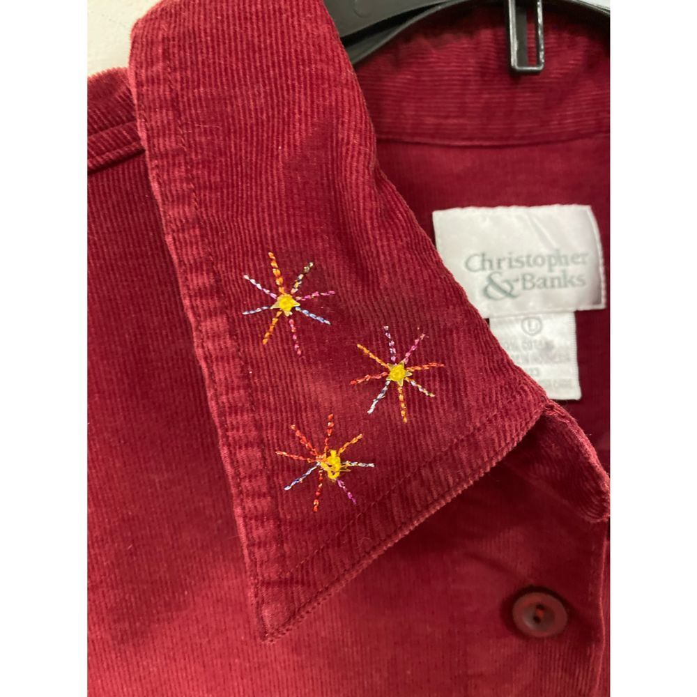 Vintage Red Christmas Corduroy Shirt Christopher and Banks Size Large - Picture 5 of 8